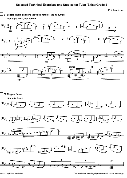 selected technical exercises and studies for tuba e flat grade 8 solo 1 st. phil lawrence