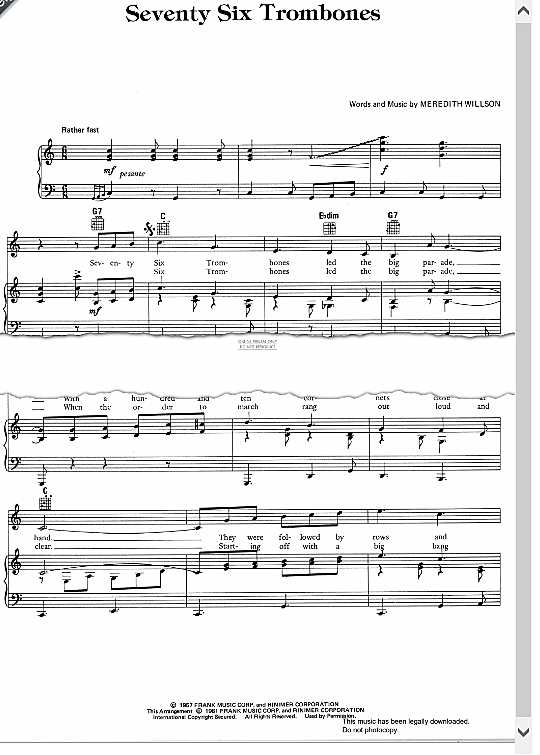 seventy six trombones klavier gesang & gitarre meredith willson