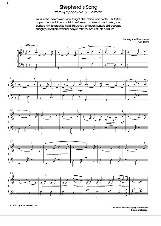 shepherd s song from symphony no. 6 pastoral  klavier solo ludwig van beethoven