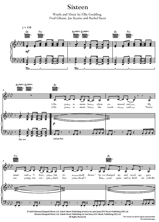 sixteen klavier gesang & gitarre ellie goulding