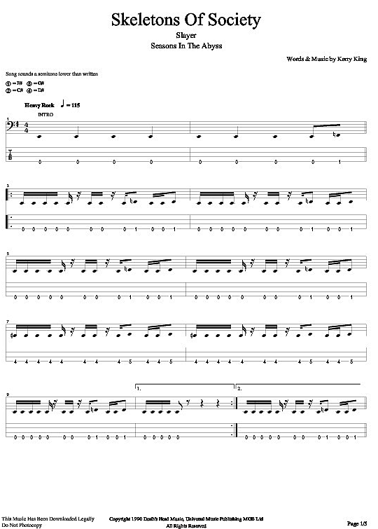 Skeletons Of Society Bass Tab Pdf Noten Von Slayer In Fbd