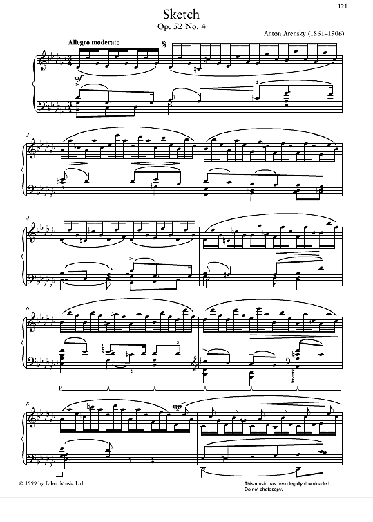 sketch op.52, no. 4 klavier solo anton arensky