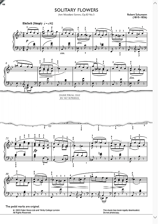 solitary flowers from woodland scenes, op.82 no.3 klavier solo robert schumann