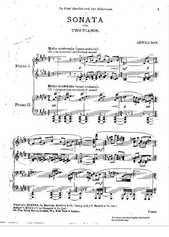 sonata for two pianos klavier vierhndig arnold bax