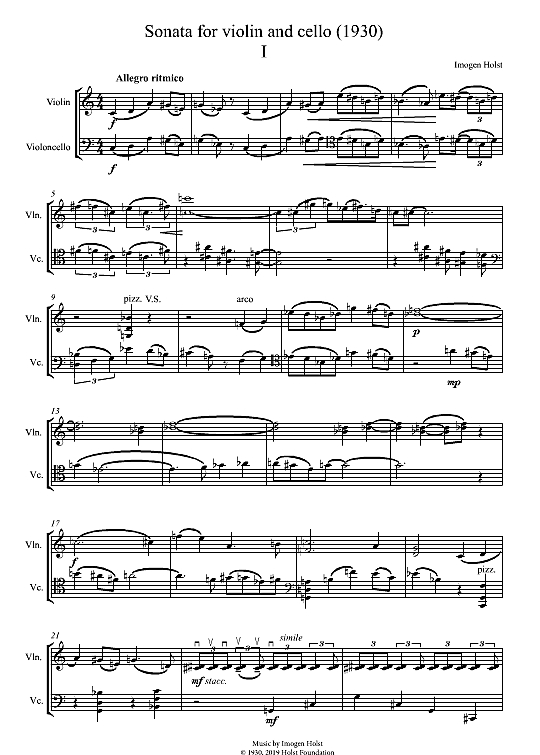 sonata for violin and cello full score imogen holst