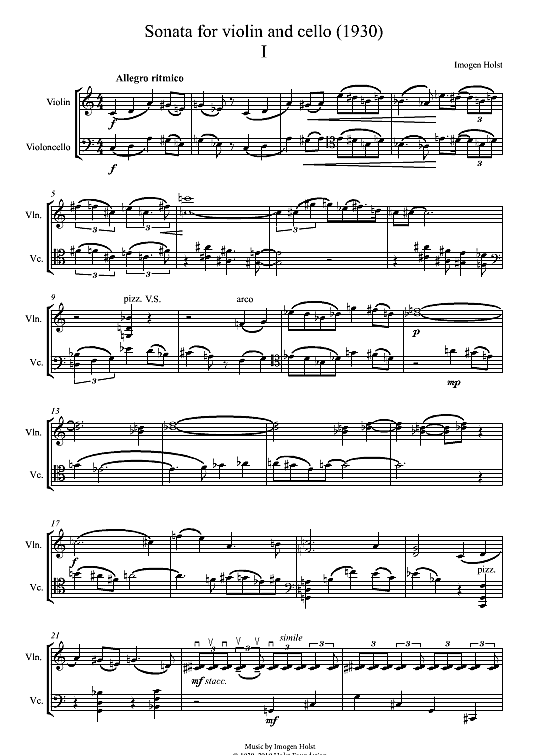sonata for violin and cello full score imogen holst