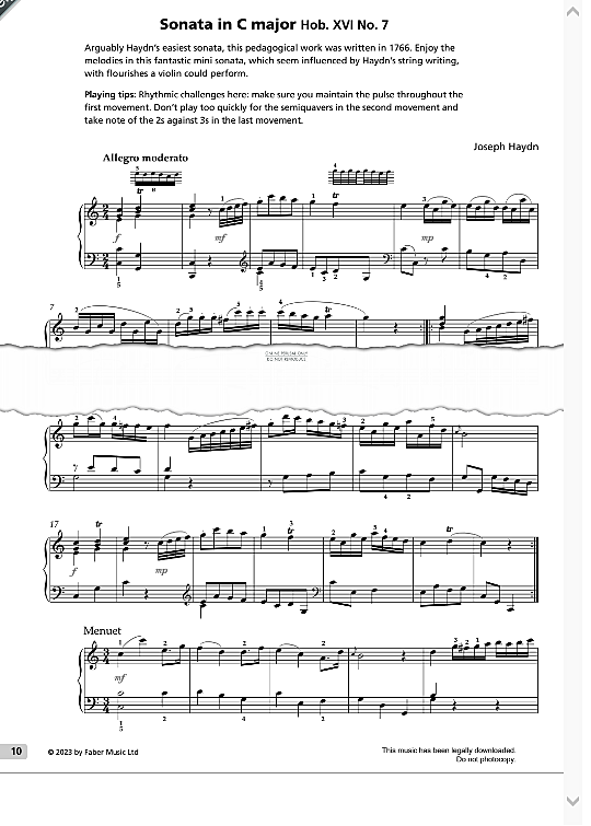 sonata in c major hob. xvi no.7 klavier solo joseph haydn