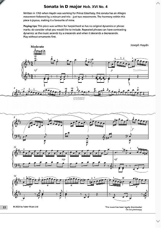 sonata in d major hob. xvi no.4 klavier solo joseph haydn