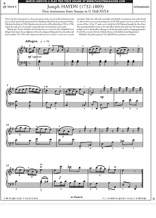 sonata in g hob.xvi:8, first movement klavier solo joseph haydn