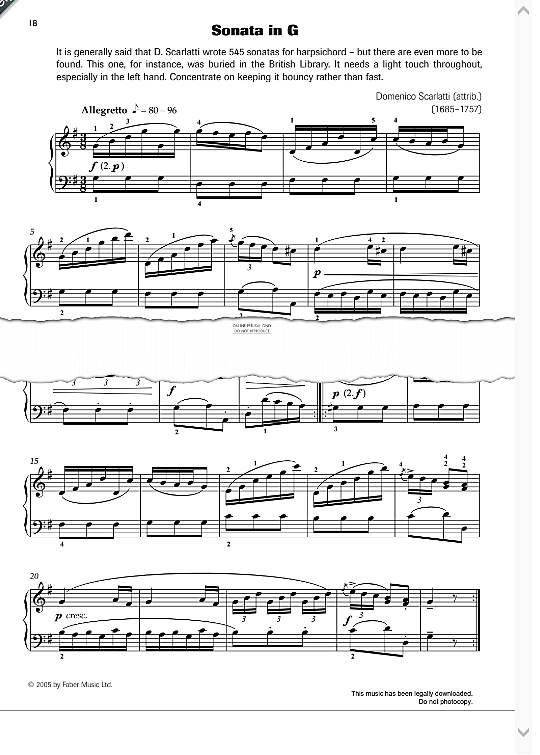 sonata in g klavier solo domenico scarlatti
