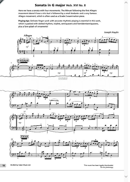sonata in g major hob. xvi no.8 klavier solo joseph haydn