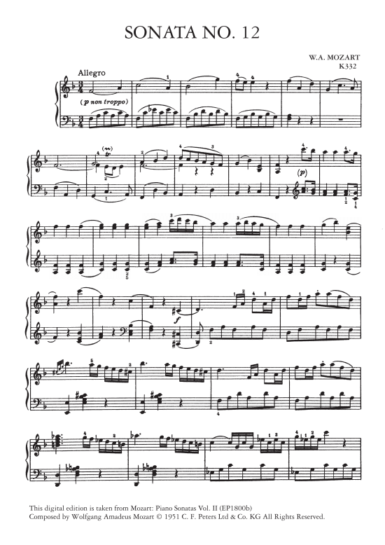 sonata no. 12 in f major k332 klavier solo wolfgang amadeus mozart