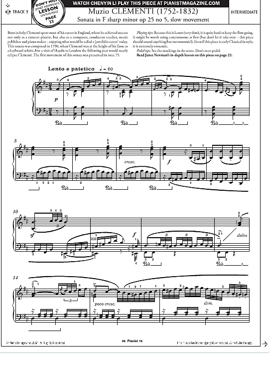 sonata op.25, no.5 in f sharp minor slow movement klavier solo muzio clementi