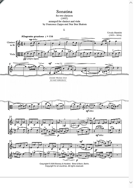 sonatina for two clarinets duett 2 st. ursula mamlok