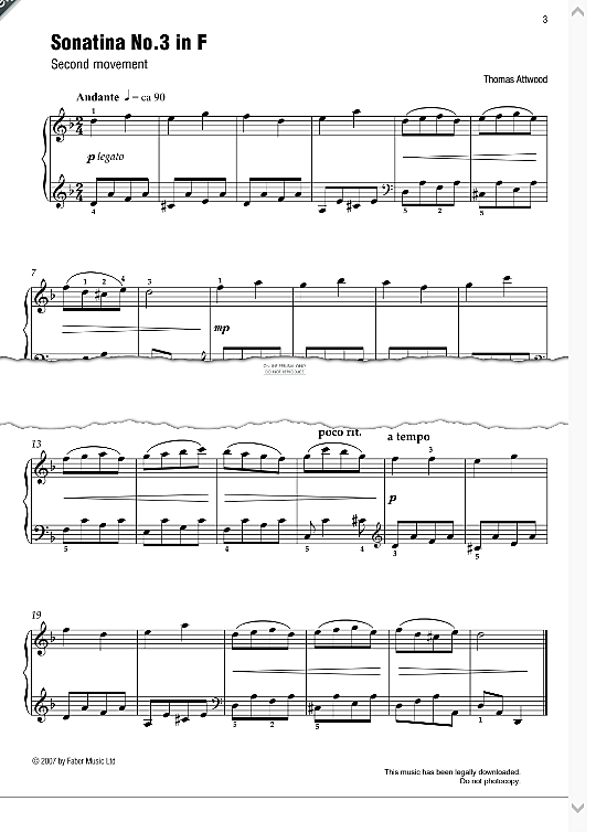 sonatina no. 3 in f second movement best of grade 1 piano klavier solo thomas attwood