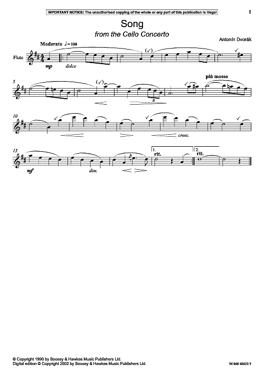 song from the cello concerto melodieinstr. & begleitung antonin dvorak