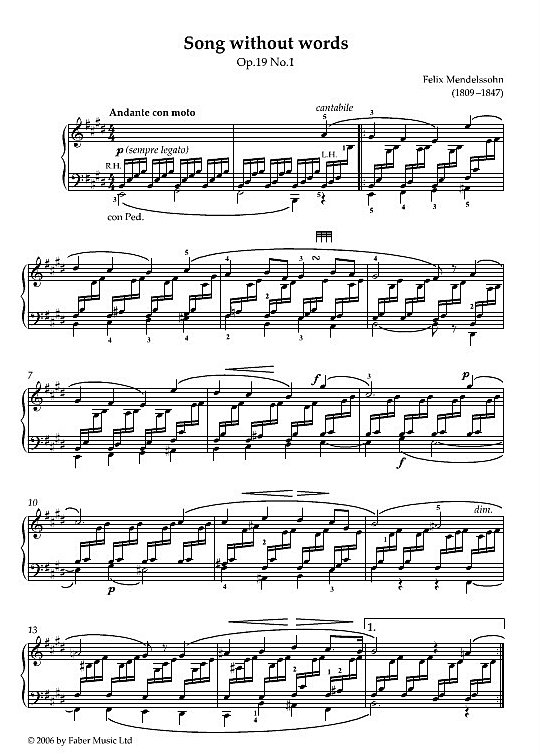 song without words op.19 no.1 klavier solo felix mendelssohn