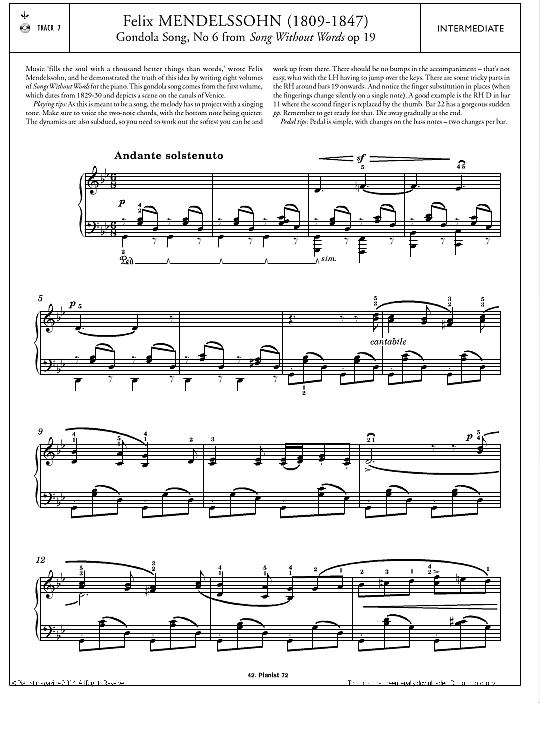 song without words op.19 no.6 klavier solo felix mendelssohn