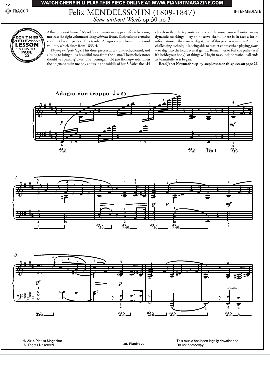 song without words op.30 no.3 klavier solo felix mendelssohn