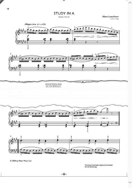 study in a op. 65, no. 46 from real repertoire studies grades 4 6 klavier solo albert loeschhorn