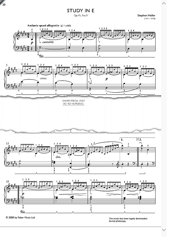 study in e op. 45, no. 9 from real repertoire studies grades 6 8 klavier solo stephen heller