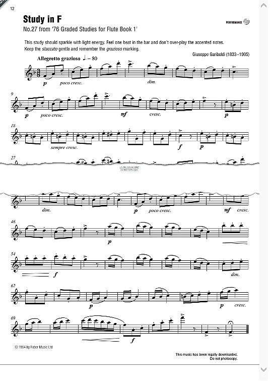 study in f no. 27 from 76 graded studies for flute book 1  solo 1 st. giuseppe gariboldi