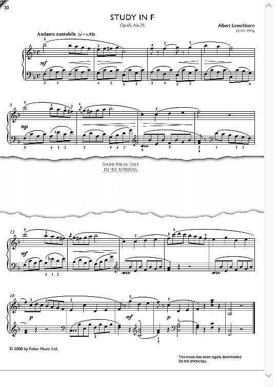 study in f op. 65, no. 25 from real repertoire studies grades 2 4 klavier solo albert loeschhorn