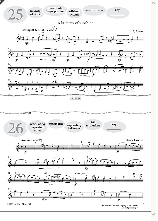 study no.25 a little ray of sunshine from more graded studies for clarinet book one  solo 1 st. aj mears