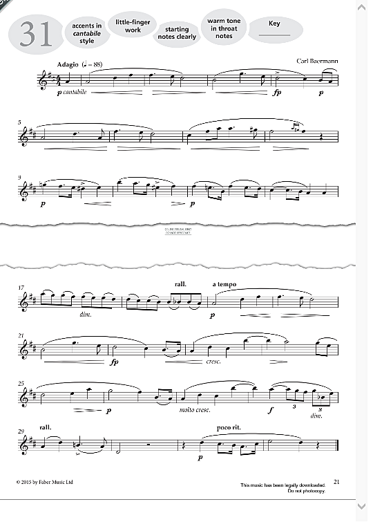 study no.31 adagio from more graded studies for clarinet book one  solo 1 st. carl baermann