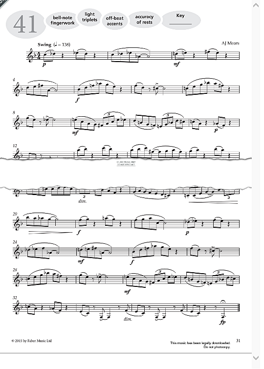 study no.41 swing from more graded studies for clarinet book one  solo 1 st. aj mears