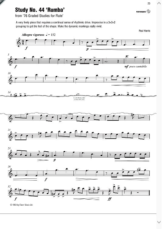 study no. 44 rumba from 76 graded studies for flute  solo 1 st. paul harris