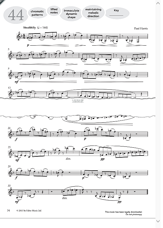 study no.44 stealthily from more graded studies for clarinet book one  solo 1 st. paul harris