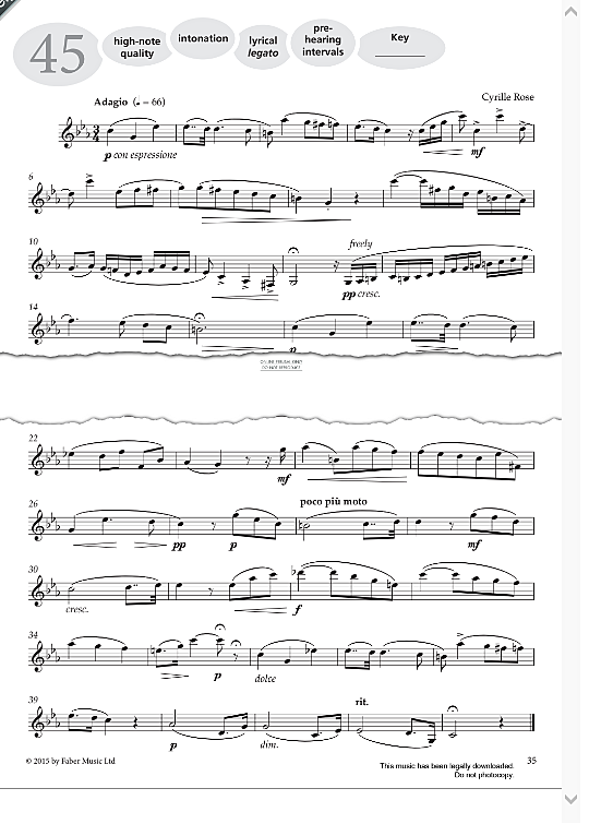 study no.45 adagio from more graded studies for clarinet book one  solo 1 st. cyrille rose