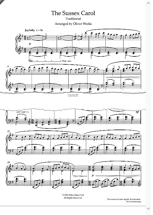 sussex carol klavier solo traditional