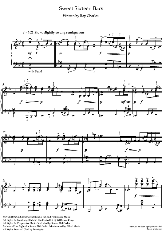 sweet sixteen bars klavier solo ray charles