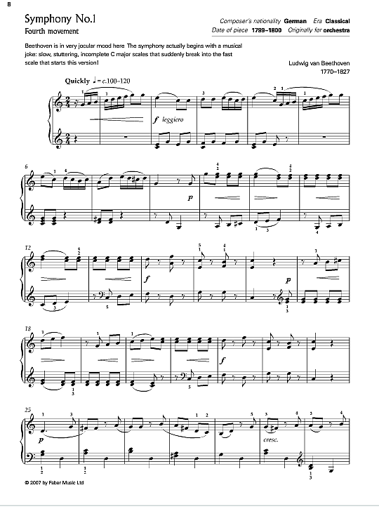 symphony no. 1 fourth movement klavier solo ludwig van beethoven