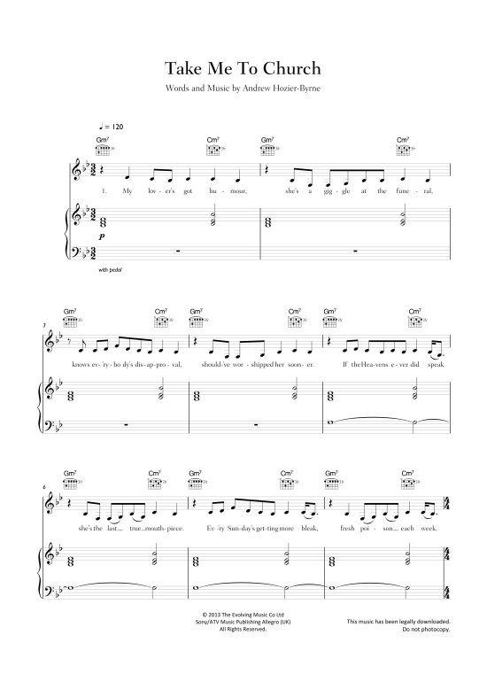 Take Me To Church Klavier, Gesang & Gitarre PDF Noten von Ellie