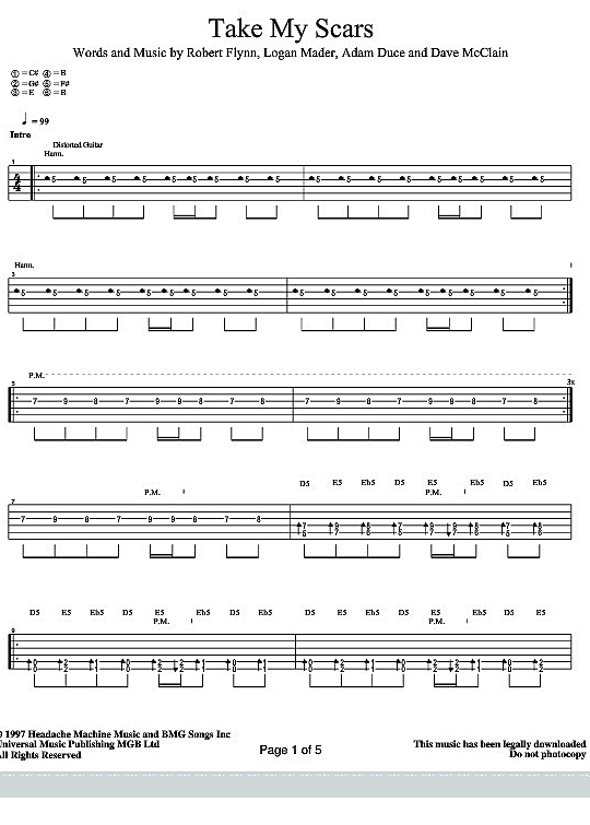 take my scars gitarre tab machine head
