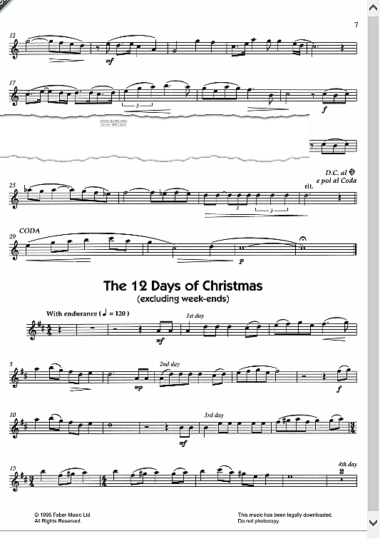 the 12 days of christmas excluding week ends klavier & melodieinstr. pam wedgwood