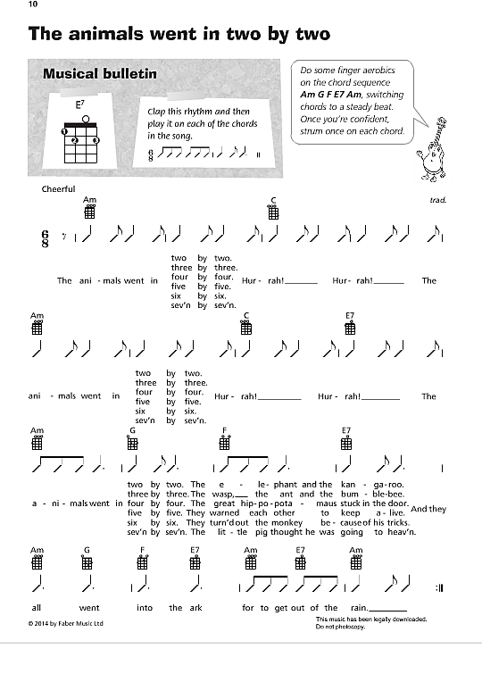 the animals went in two by two easy ukulele traditional