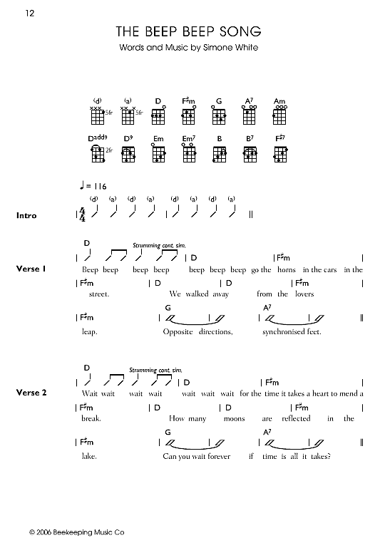 the beep beep song ukulele chord songbook simone white