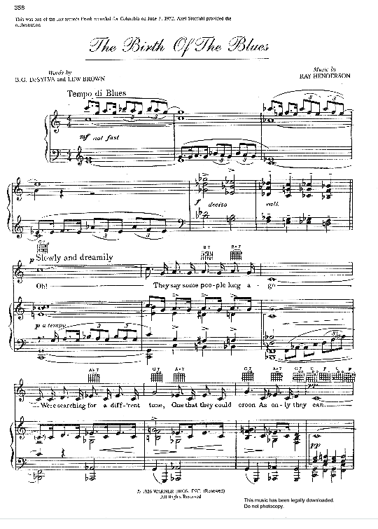 The Birth Of The Blues Klavier Gesang And Gitarre Pdf Noten Von Frank Sinatra In C Dur Fbd 38188 8325