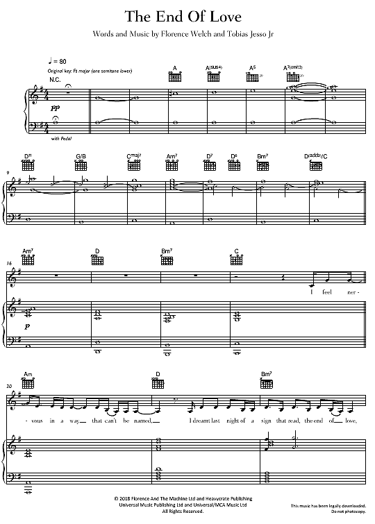 the end of love klavier gesang & gitarre florence & the machine