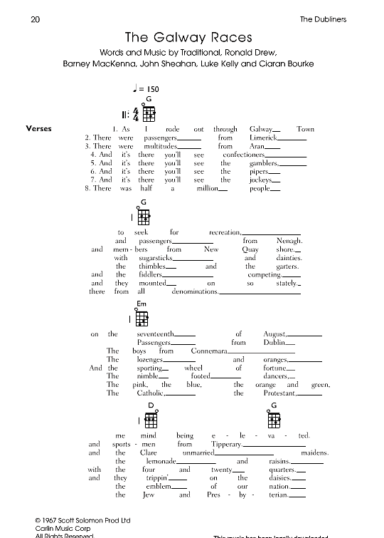 the galway races ukulele chord songbook dubliners