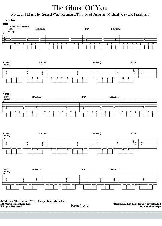 the ghost of you gitarre tab my chemical romance