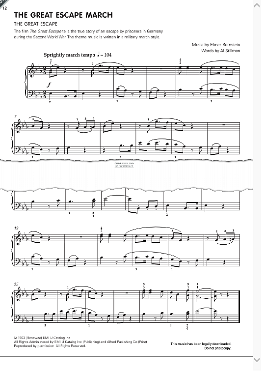 the great escape march from "the great escape" klavier solo elmer bernstein