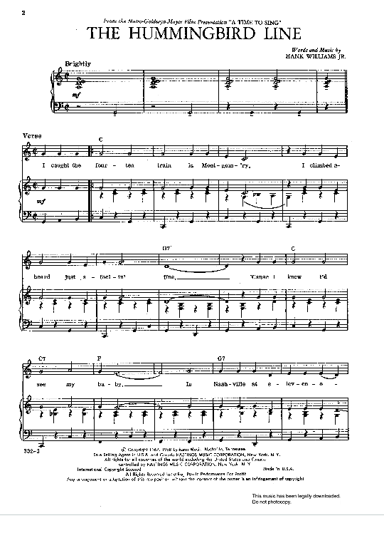 the hummingbird line klavier gesang & gitarre hank williams