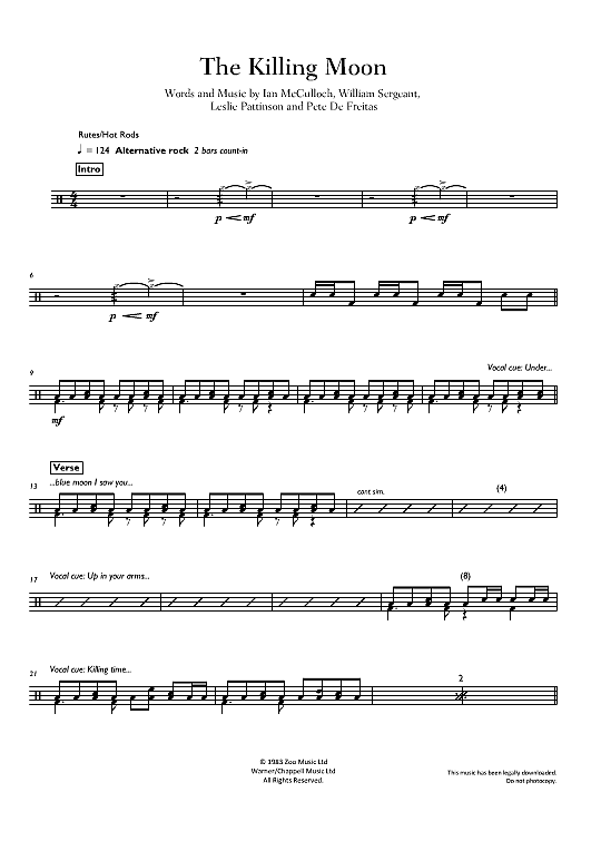 the killing moon schlagzeug chart echo & the bunnymen