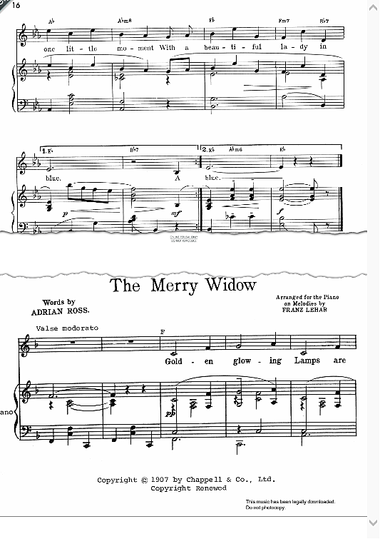 the merry widow waltz klavier gesang & gitarre franz lehar