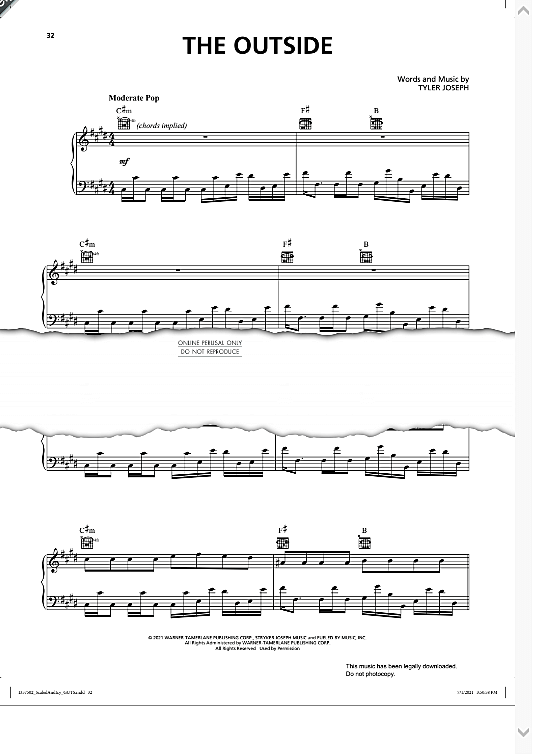 the outside klavier gesang & gitarre twenty one pilots